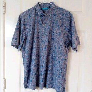 Tori Richard Button Up Short Sleeve Purple & Blue 100% Cotton Made In Hawaii Lg